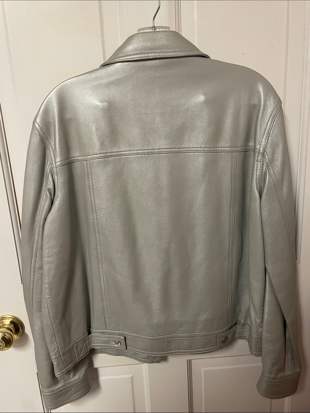 St. John Silver Leather Button-Front Jacket - Picture 8 of 8